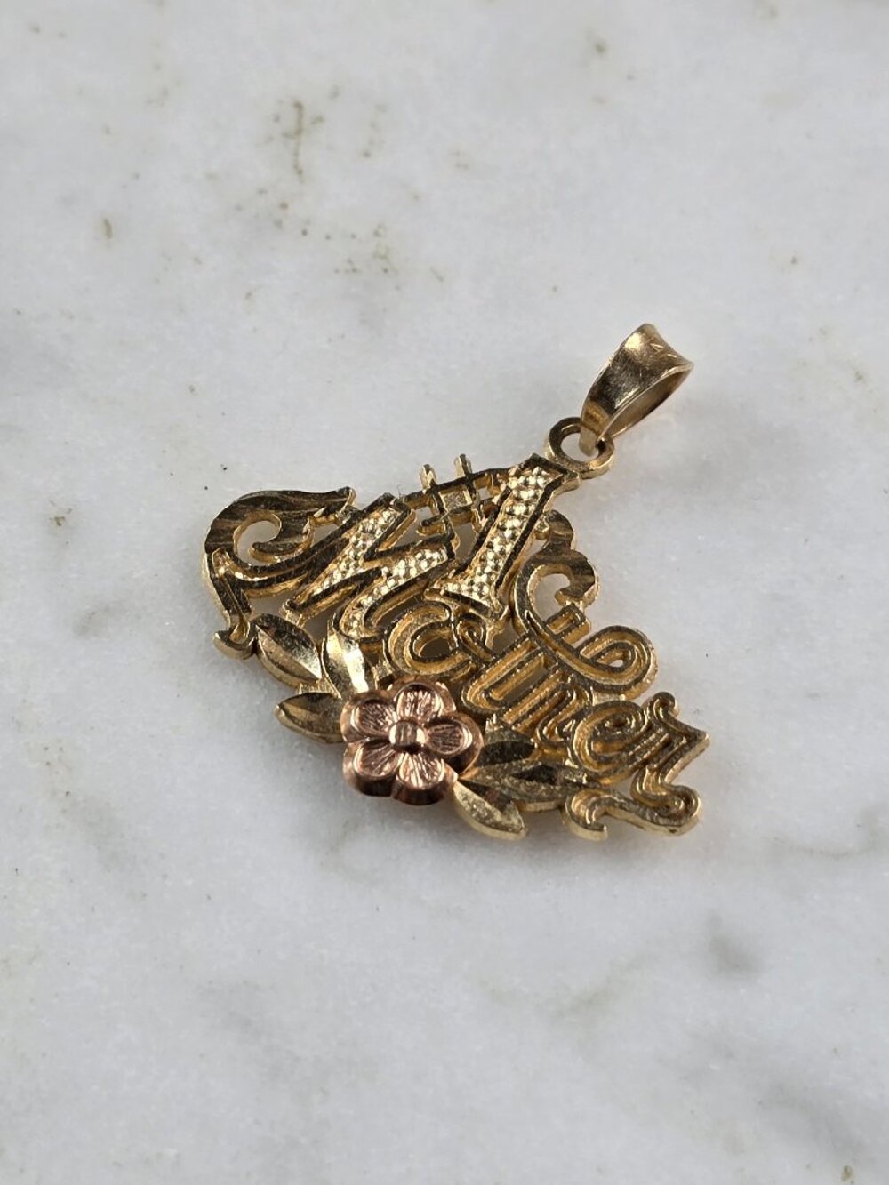 Womens Vintage Estate 14K Yellow & Rose Gold "#1 Mother" Pendant 1.0g E5114